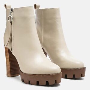 Rag & Co High Block Heeled Chunky Leather Boot